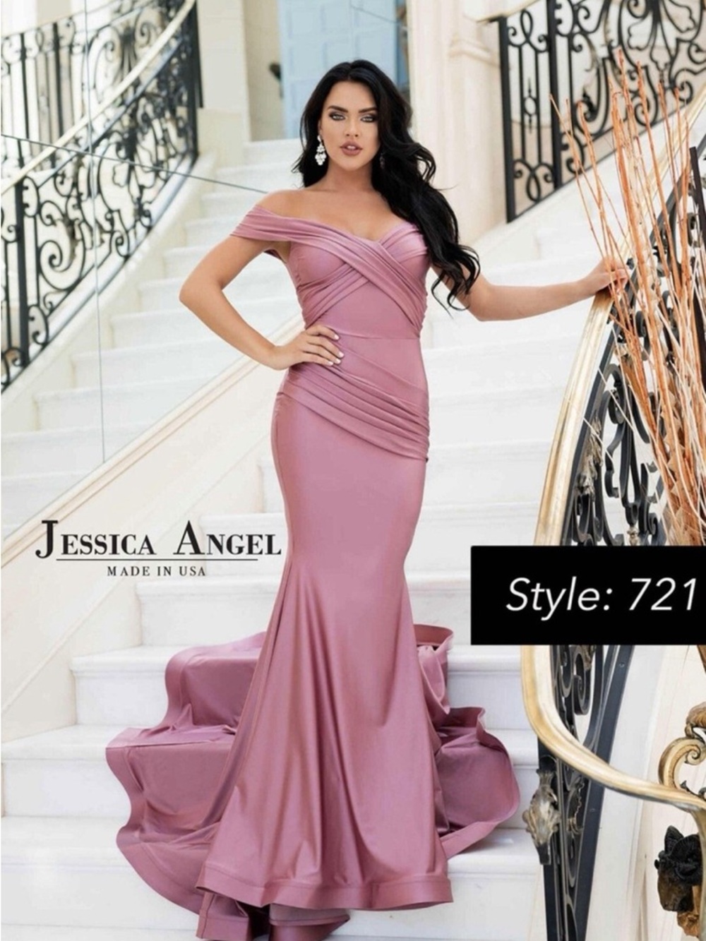 Jessica Angel 721 Off-Shoulder Evening Gown - SIZE SMALL - RUST ROSE